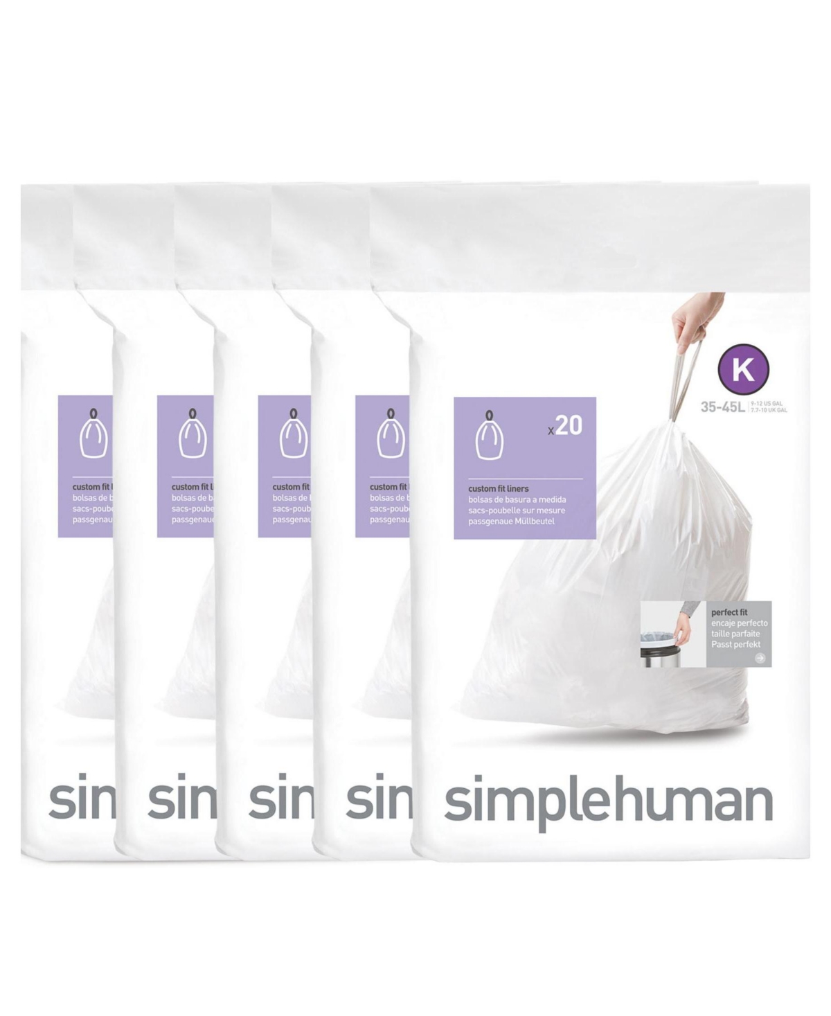Simplehuman Code K Custom Fit Liners, Pack Of 100 In White