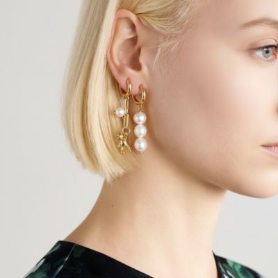 Mismatched Freshwater Pearl Earrings with Gold Teddy Bear Charm