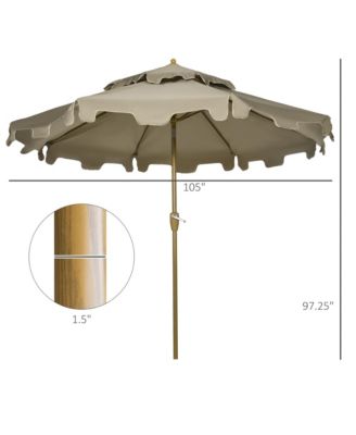 9' Patio Umbrella with Push Button Tilt and Crank, Double Top Ruffled Outdoor Market Table Umbrella with 8 Ribs, for Garden, Deck, Pool, Brown