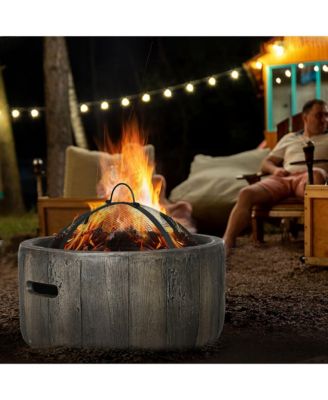 Fire Pit with Spark Screen and Poker, 18" Wood-burning Bowl,