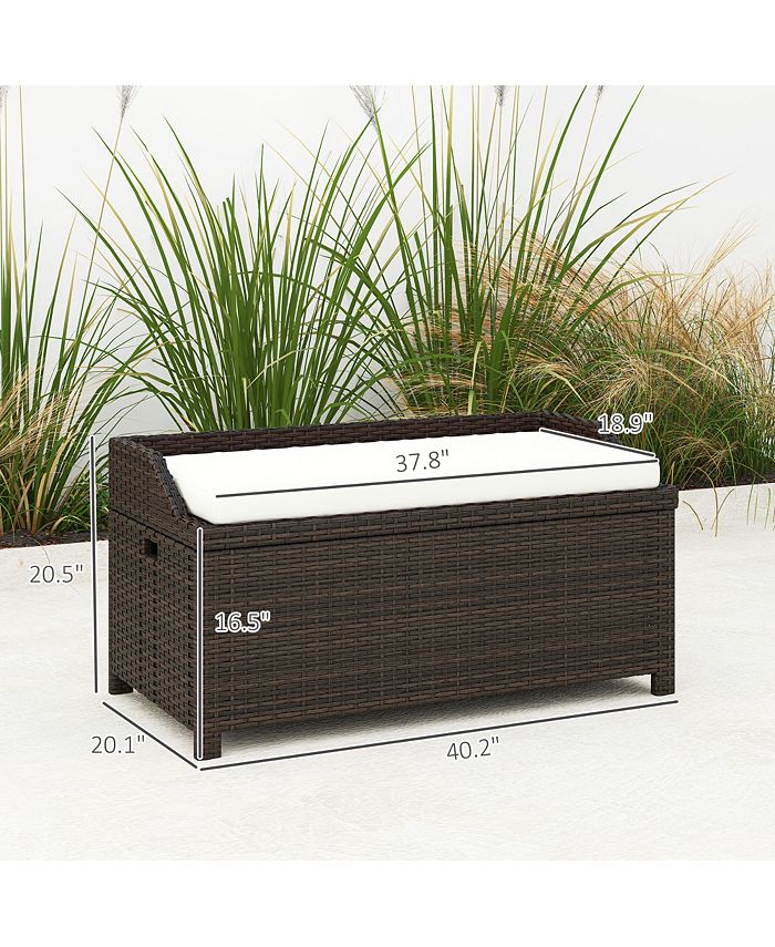 Outsunny Patio Wicker Storage Bench, Cushioned Outdoor PE Rattan Patio