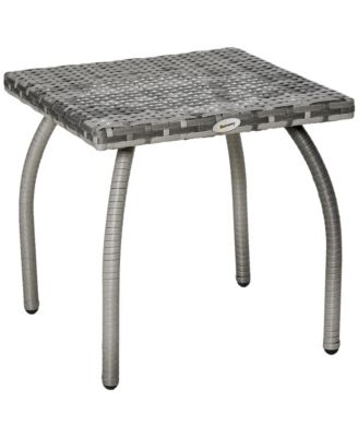 Rattan Wicker Side Table, End Table with All-Weather Material for Outdoor, Garden, Balcony, or Backyard, Gray