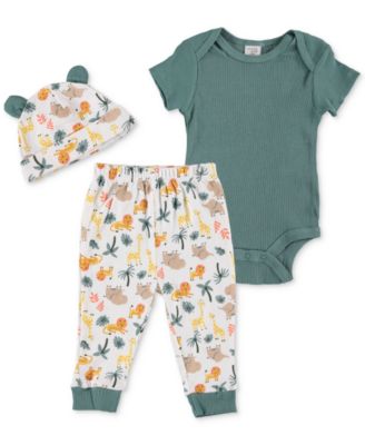 Chickpea - Baby Boys Cotton Short Sleeved Bodysuit, Jogger Pants and Hat, 3 Piece Set