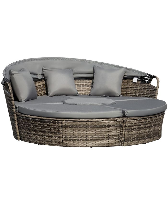 Outsunny 4Piece Rattan Patio Furniture Set, Round Convertible Daybed