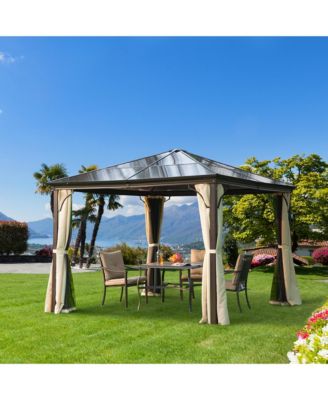 10x10 Polycarbonate Hardtop Gazebo, Gazebo Canopy with Aluminum Frame, Curtains and Netting for Garden, Patio, Backyard, Beige