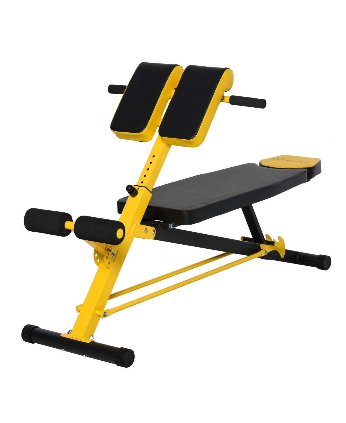 Adjustable Hyper Extension Dumbbell Weight Bench, Foam Leg Holders, Exercise Abs, Arms, Core, Strength Workout Station for Home Gym, Yellow -