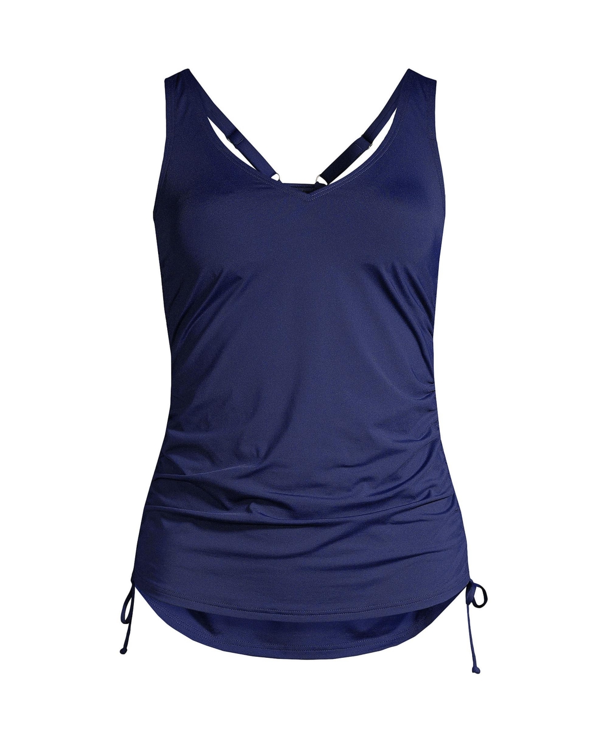 Petite Adjustable V-neck Underwire Tankini Swimsuit Top Adjustable Straps - Deep sea navy