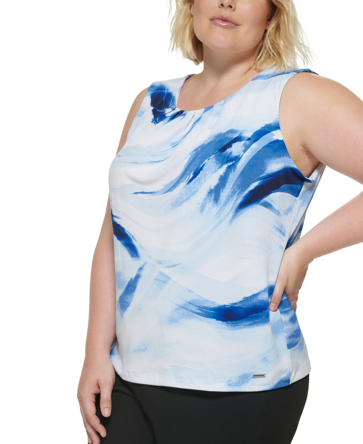 rygrad Mispend konkurrerende Calvin Klein Plus Size Printed Pleat-neck Sleeveless Top In Iceberg Multi |  ModeSens