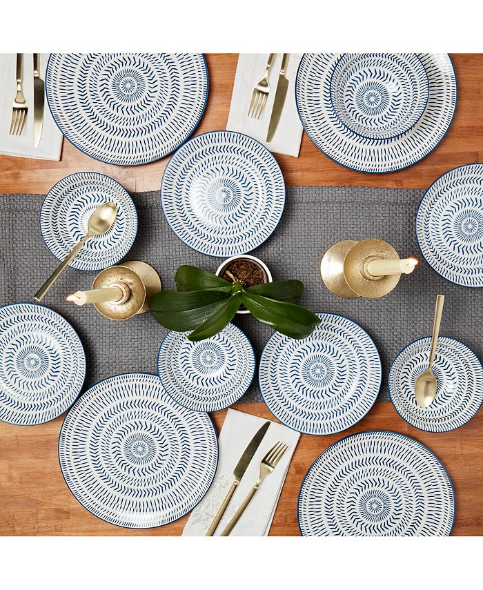 Tabletops Gallery Navy Pad Print 12PC Dinnerware Set, Service for 4
