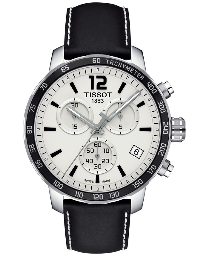 Tissot Men's Swiss Chronograph Quickster Black Leather Strap Watch 42mm