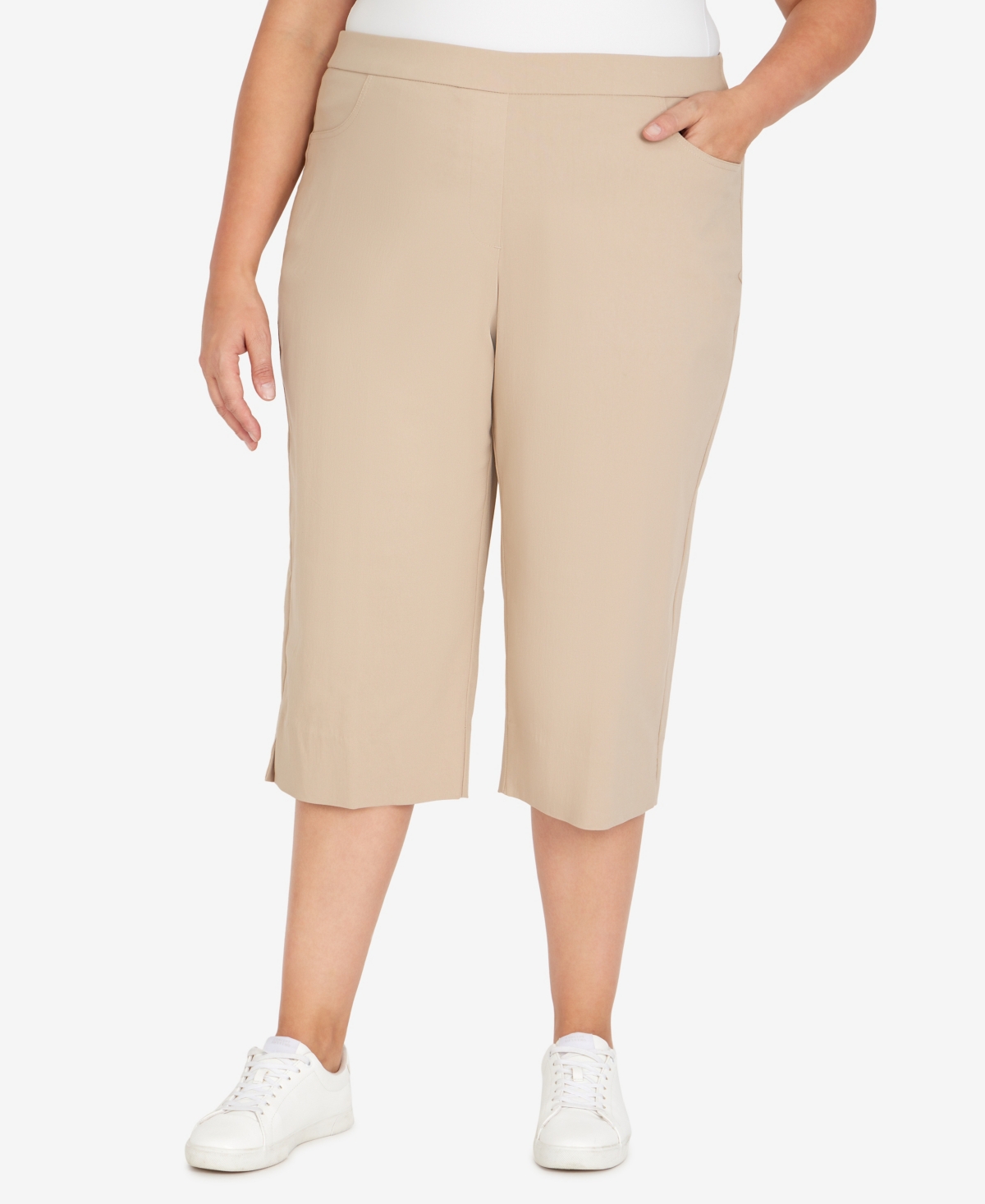 Shop Alfred Dunner Plus Size Classic Allure Stretch Clamdigger Capri Pant In Sand