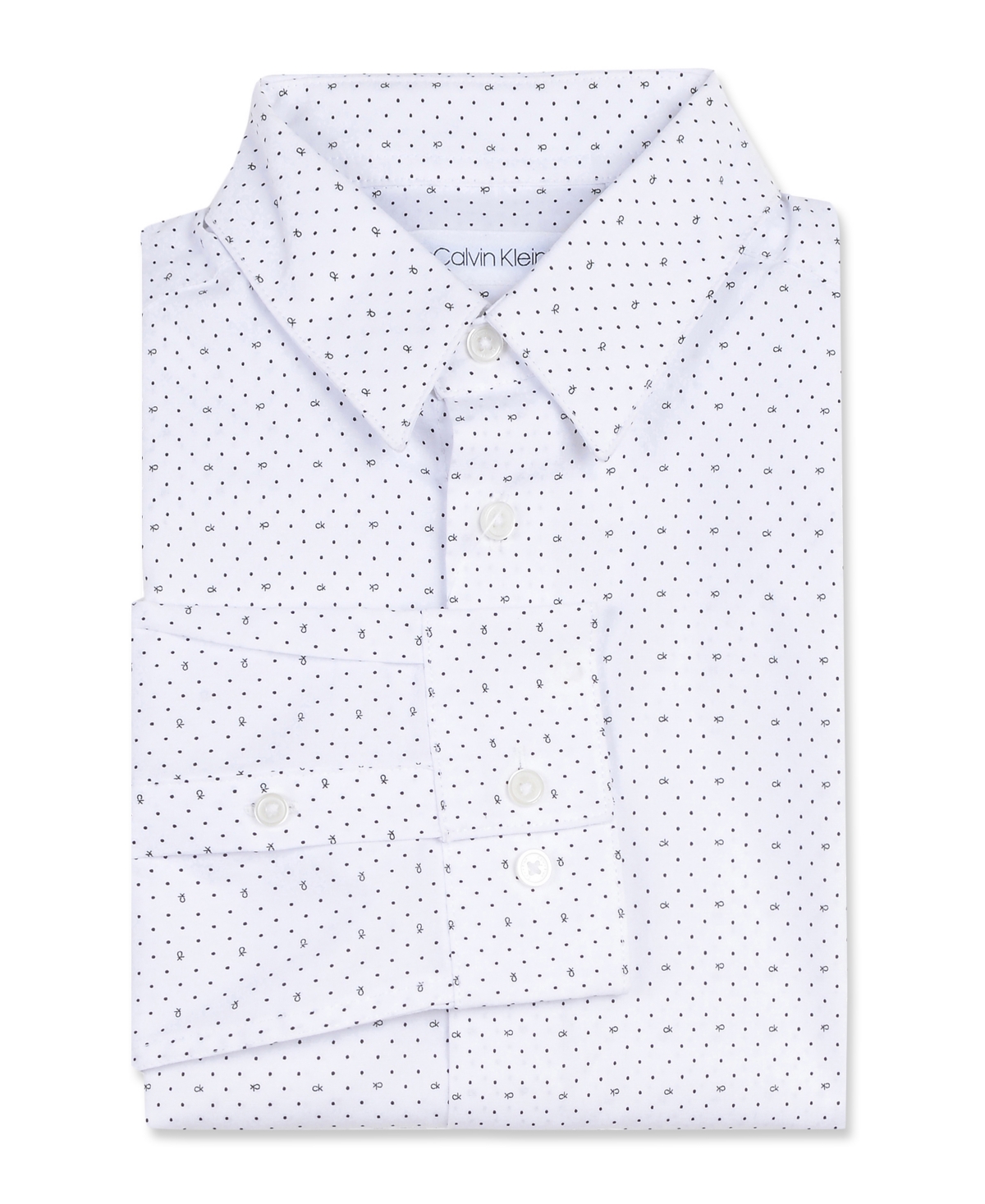 Calvin Klein Big Boys Husky Slim-fit Stretch Logo Dot-print Dress Shirt In White