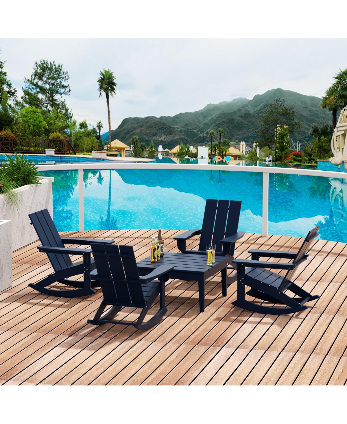 WestinTrends 5-Piece Modern Adirondack Outdoor Rocking Chair with Side Table Set