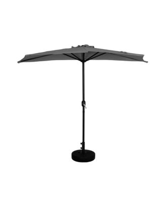 9 Ft Outdoor Half Market Umbrella with Black Round Weight Base Set