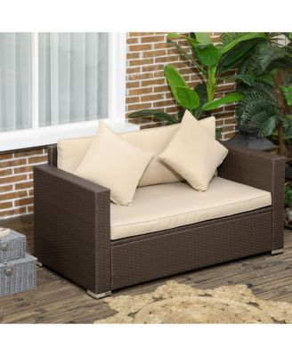 Wicker Loveseat, Patio Furniture Couch, Padded Outdoor Sofa,