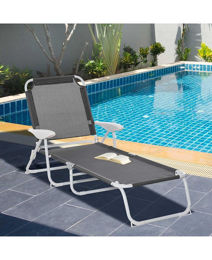 Outsunny Folding Chaise Lounge, Outdoor Sun Tanning Chair, Four