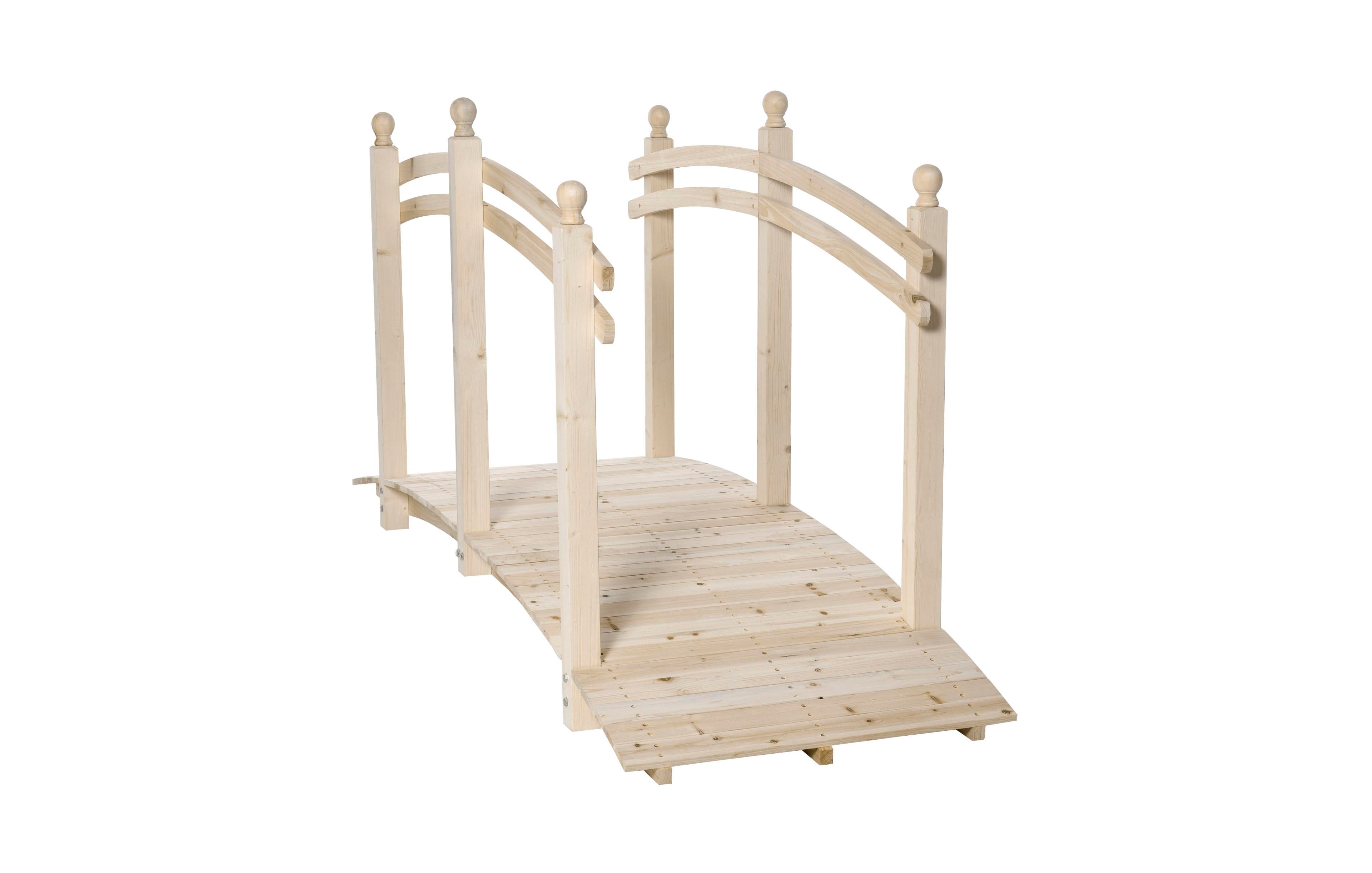 7.5' Fir Wood Garden Bridge Arch Walkway with Side Railings, Natural