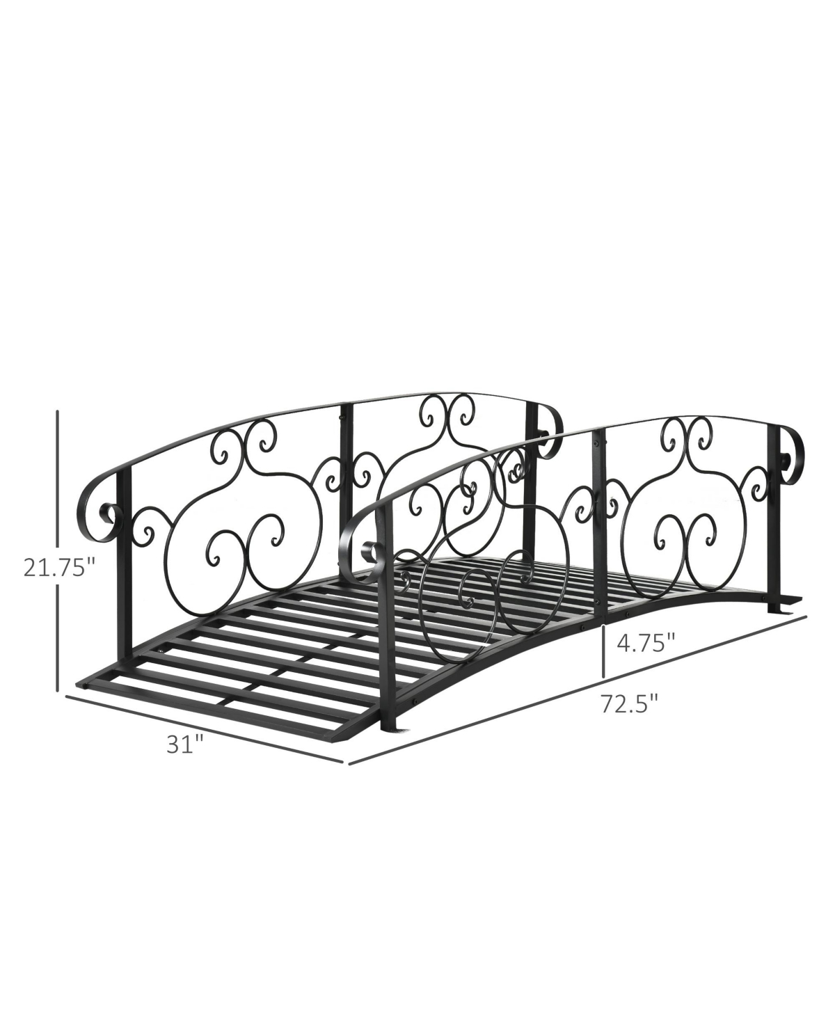 Outsunny Metal Arch Backyard Garden Bridge, Safety Siderails, Arc Footbridge for Backyard Creek, Stream, Pond,- Black