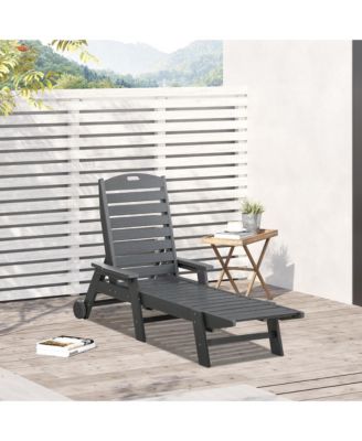 Outdoor Chaise Lounge Chair, Waterproof Pool Furniture with Reclining Adjustable Backrest & Wheels for Beach, Tanning, Poolside, Patio, Light Gray