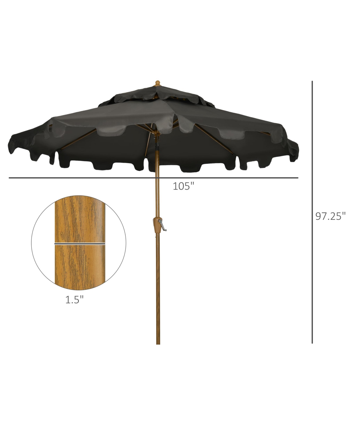 Outsunny Patio Umbrella with Push Button Tilt and Crank, Double Top Ruffled Outdoor Market Table Umbrella with 8 Ribs, for Garden, Deck, Pool, Gray
