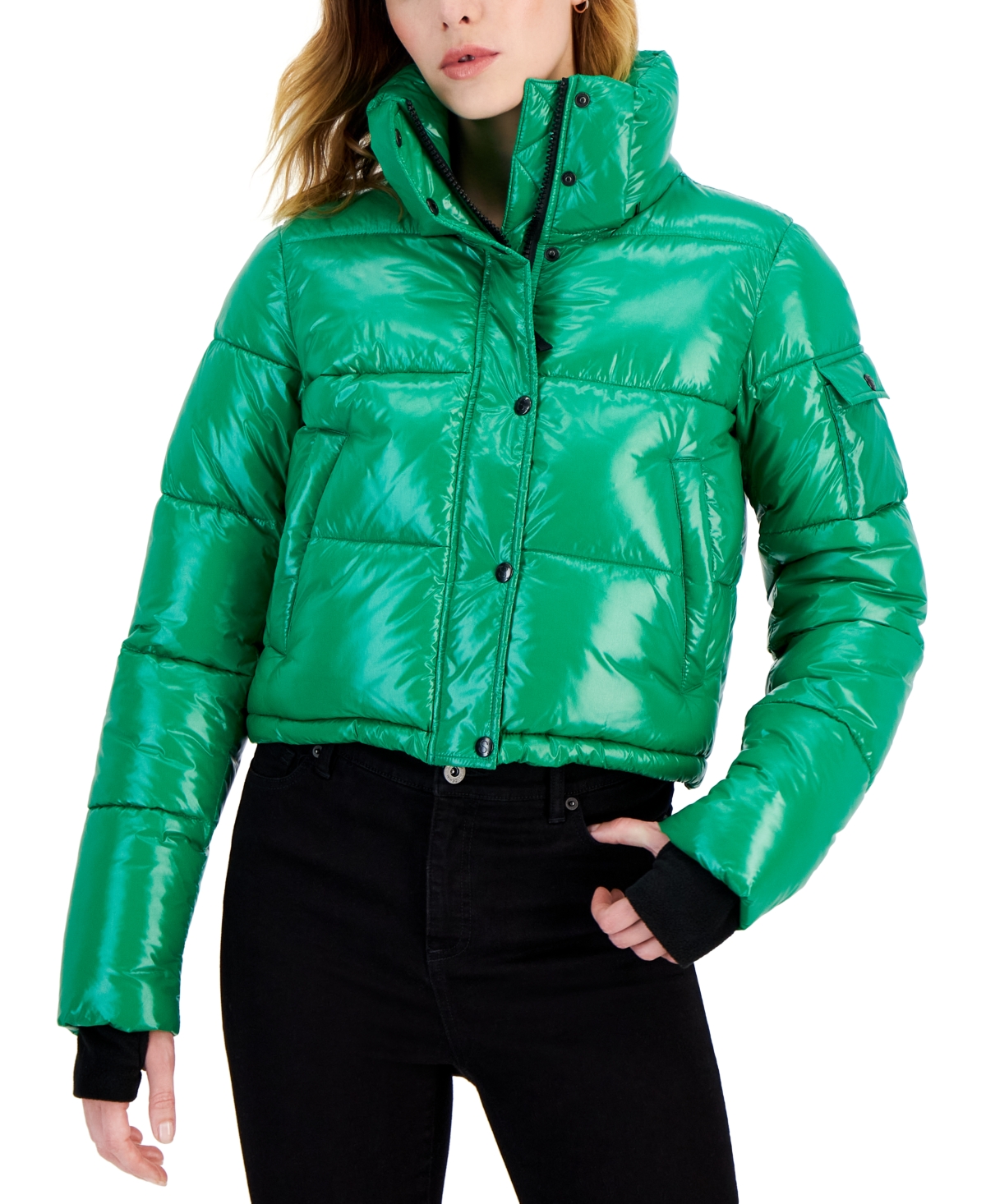 Shop S13 Women's Icon High-shine Cropped Puffer Coat In Green