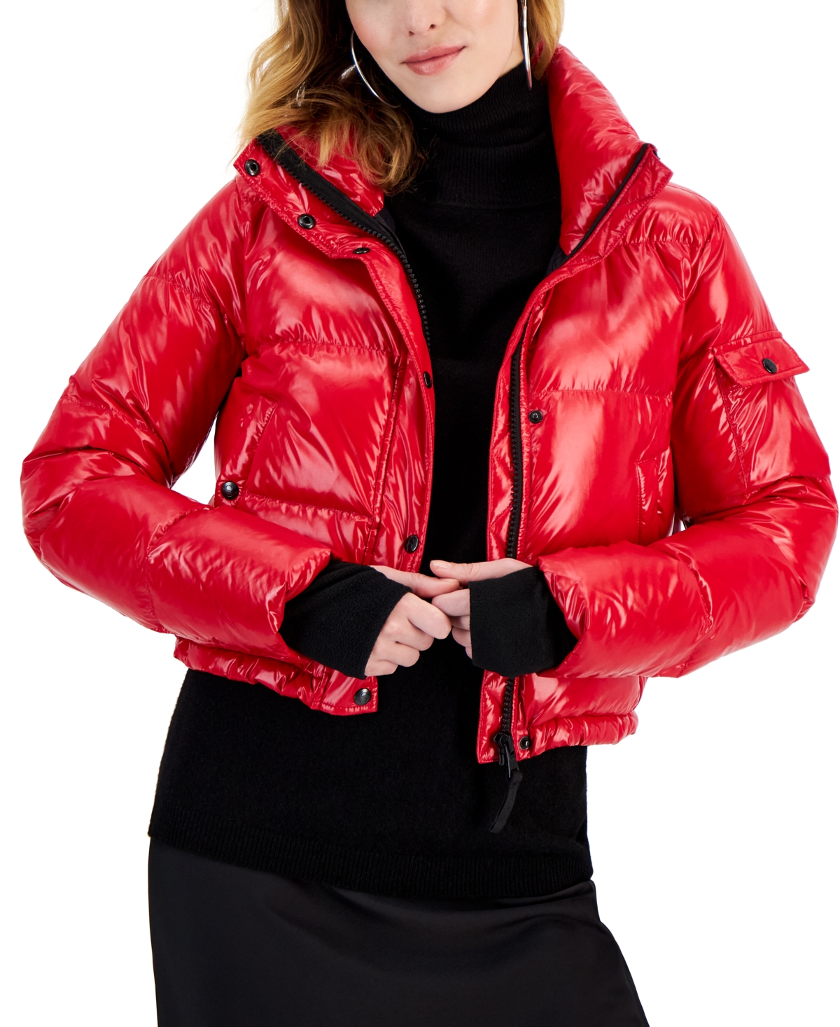 S13 Women's Icon High-shine Cropped Puffer Coat In Cherry Red