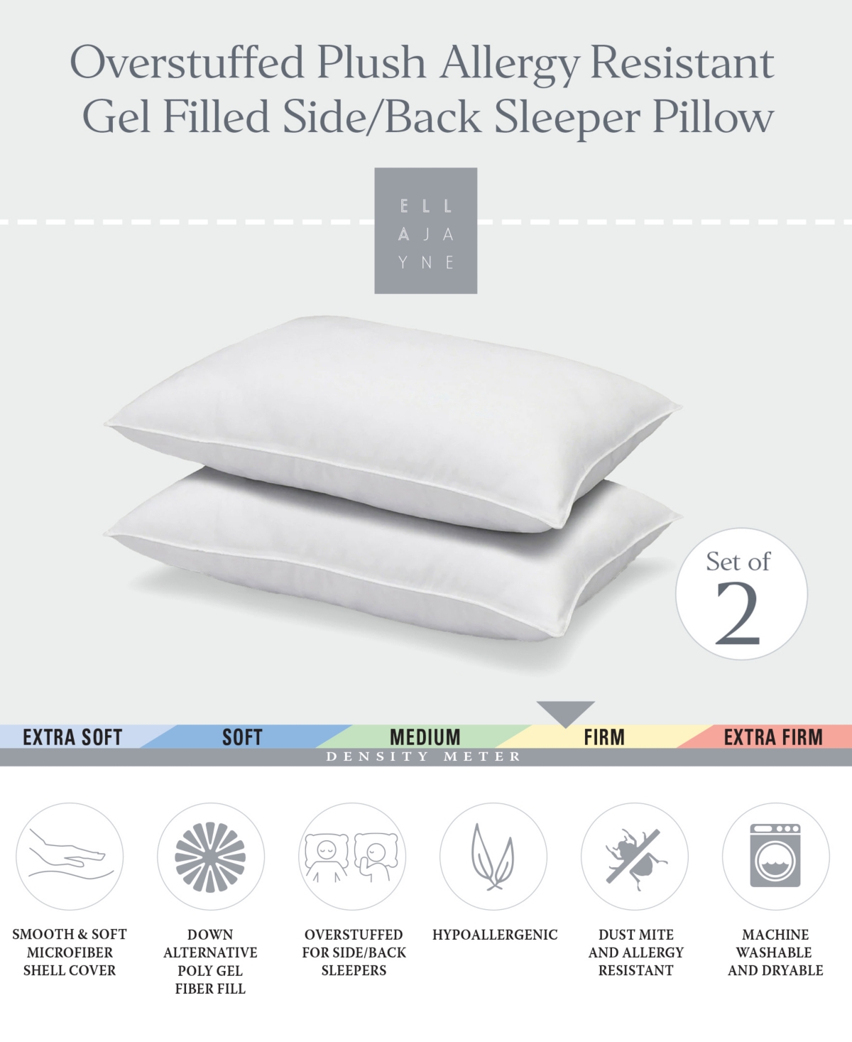 Ella Jayne Signature Plush Allergy-Resistant Firm Density Side/Back Sleeper Down Alternative -Pack Pillow