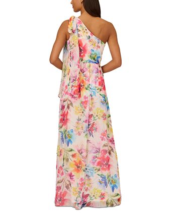 Adrianna Papell Women's Printed One-Shoulder Bow Floral Gown - Macy's