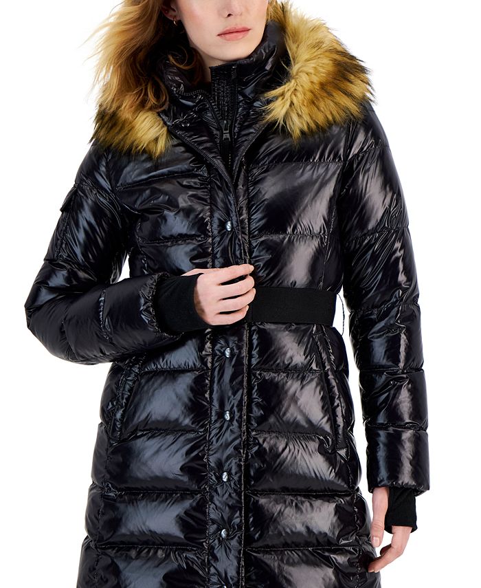A2Z 4 Kids® Girls Navy Quilted Puffer Coat With Faux Fur Collar Hood - New