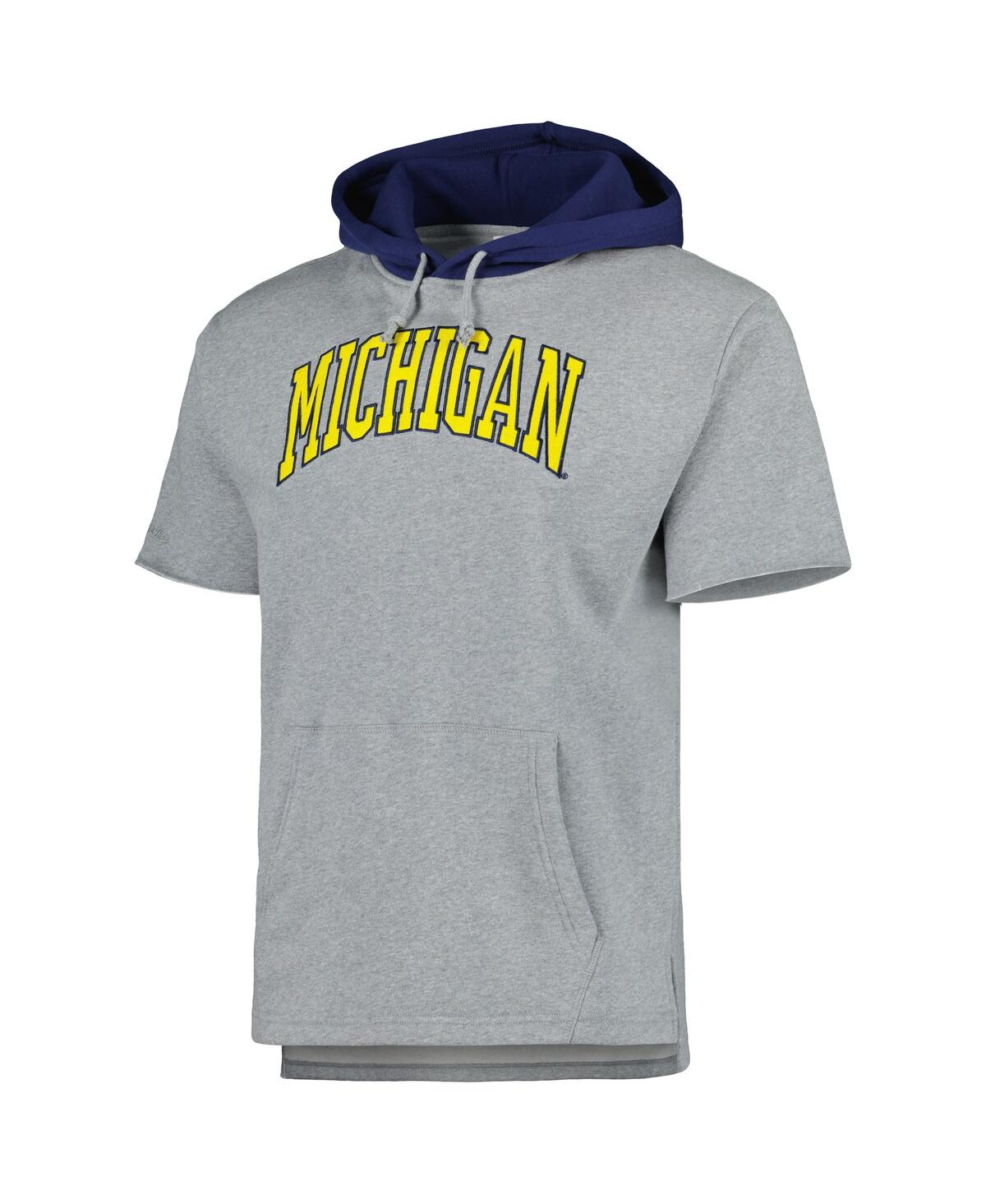 Mitchell & Ness Men's  Heather Gray Michigan Wolverines Postgame Short Sleeve Pullover Hoodie In Heather Gray
