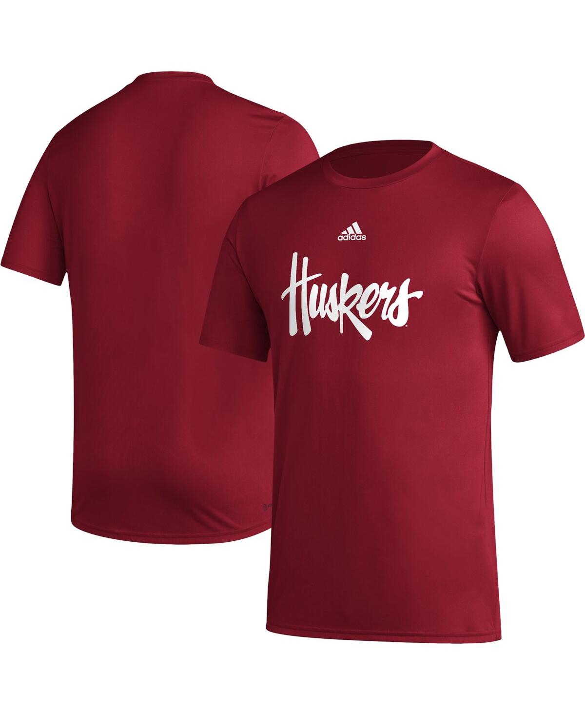 Shop Adidas Originals Men's Adidas Scarlet Nebraska Huskers Basics Secondary Pre-game Aeroready T-shirt