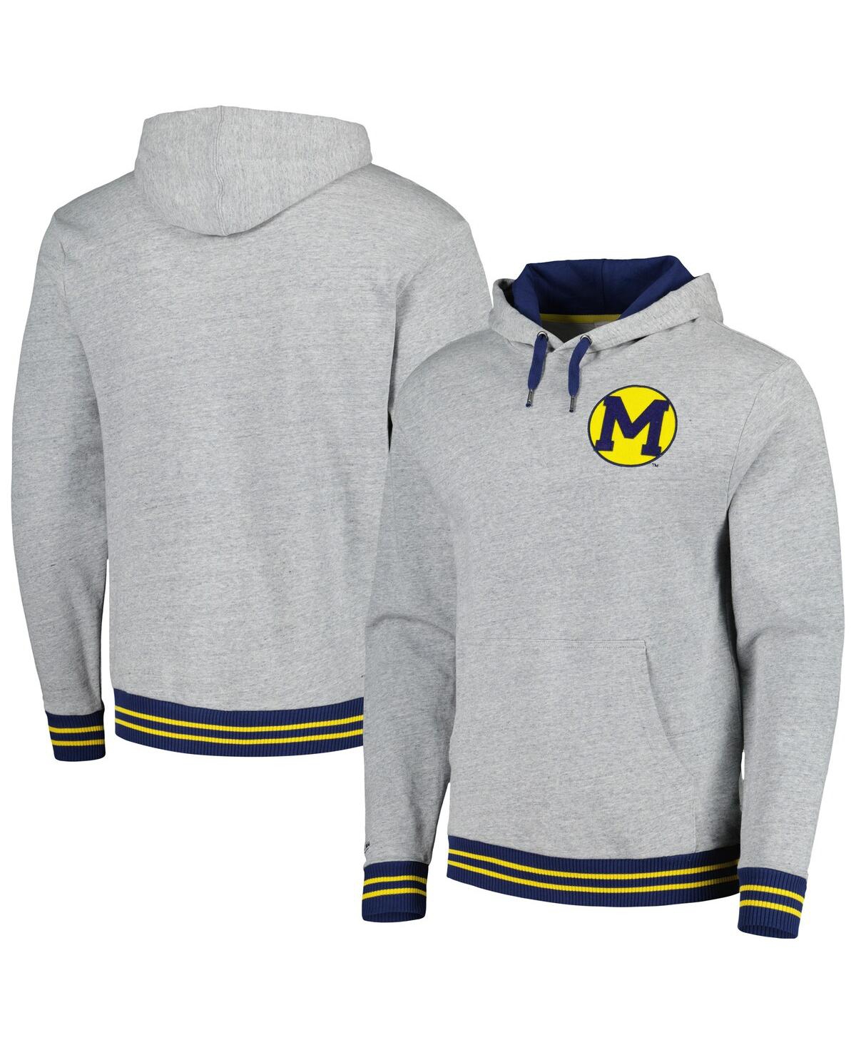 Mitchell & Ness Men's  Heather Gray Michigan Wolverines Pullover Hoodie In Heather Gray