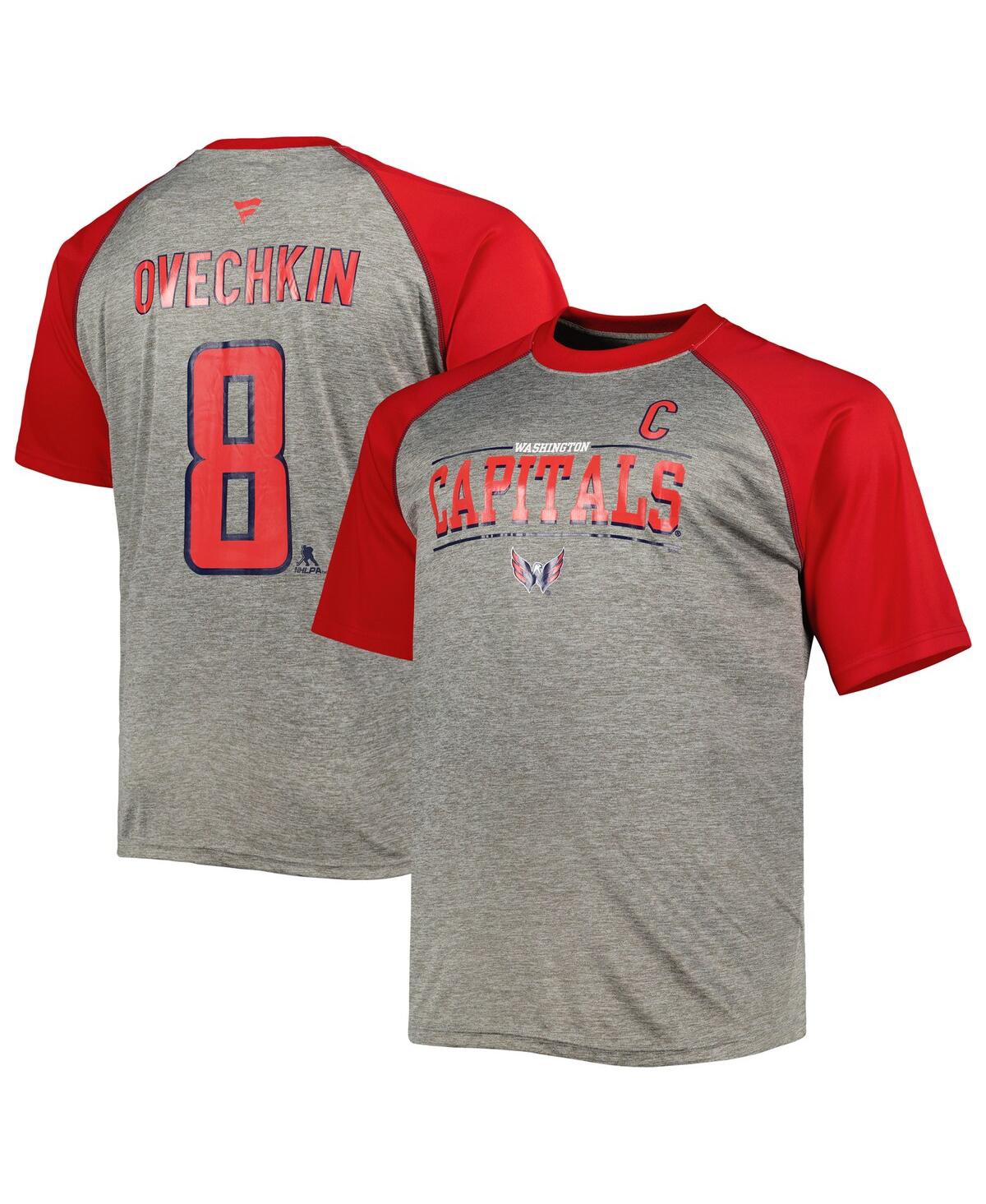 Men's Fanatics Alexander Ovechk Red Washington Capitals Big and Tall Captain Patch Contrast Raglan Name and Number T-shirt - Heather G