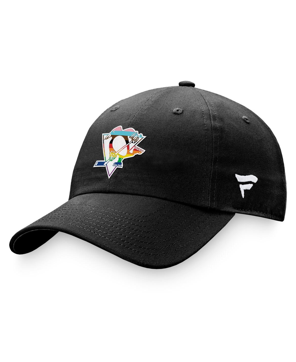 Shop Fanatics Men's  Black Pittsburgh Penguins Team Logo Pride Adjustable Hat