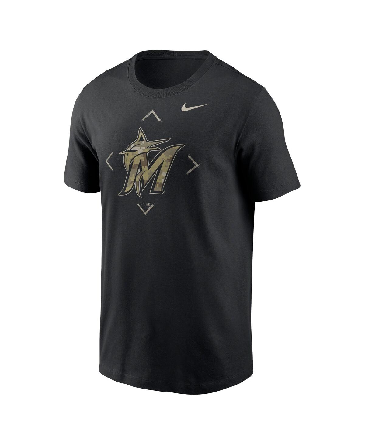 Shop Nike Men's  Black Miami Marlins Camo Logo T-shirt