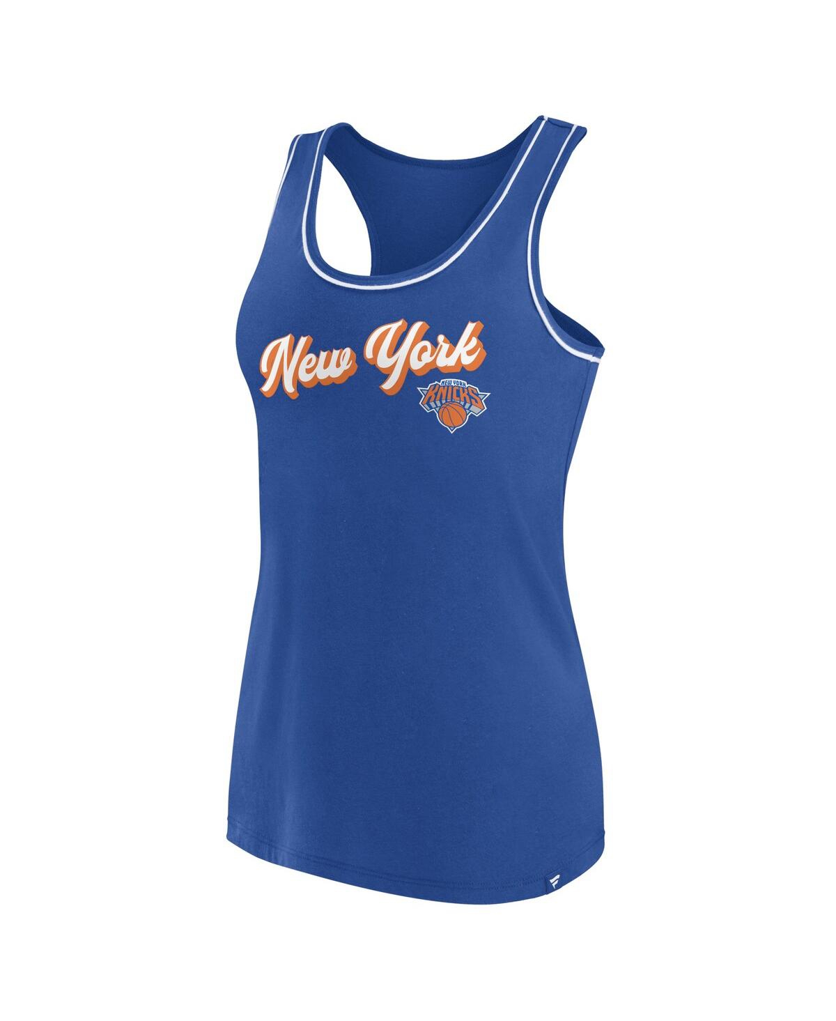 Shop Fanatics Women's  Blue New York Knicks Wordmark Logo Racerback Tank Top