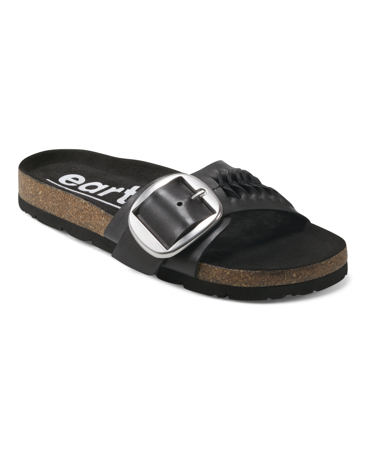 Earth Women's Albina Woven Round Toe Casual Flat Sandals - Black Leather