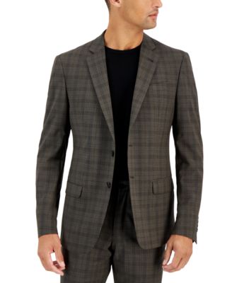 A|X Armani Exchange - Men's Slim-Fit Brown Plaid Wool Suit Jacket