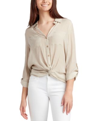 BCX - Juniors' Twisted-Front Button-Up Pocket Shirt