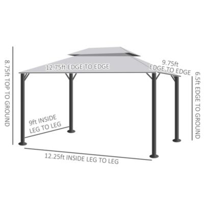 10' x 13' Gazebo, Aluminum, Mesh, 2 Tier Polyester Roof, Light