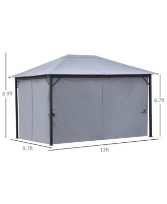 13' x 10' Outdoor Patio Gazebo Soft Top Canopy with PA Coated Polyester Roof, Steel/Aluminum Frame, Curtains & Netting Sidewalls, Grey