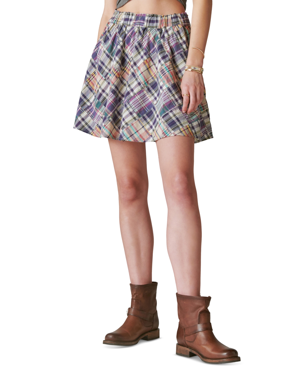 LUCKY BRAND WOMEN'S COTTON PULL-ON PATCHWORK MINI SKIRT