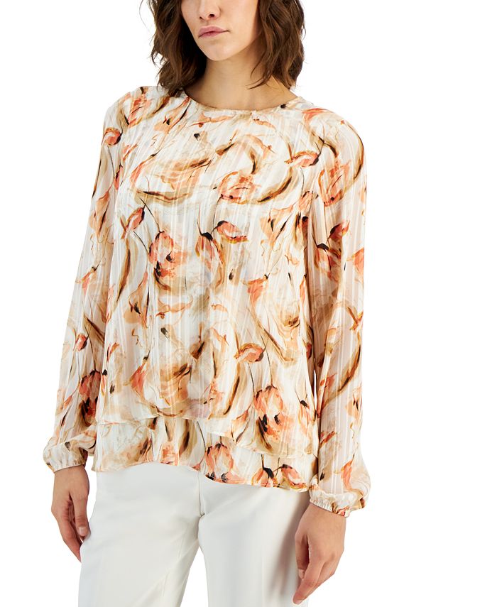 Anne Klein Women's Printed Double-Layer Blouse - Macy's