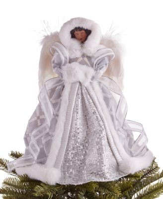 Holiday Lane - Silver and White African-American Angel Tree Topper