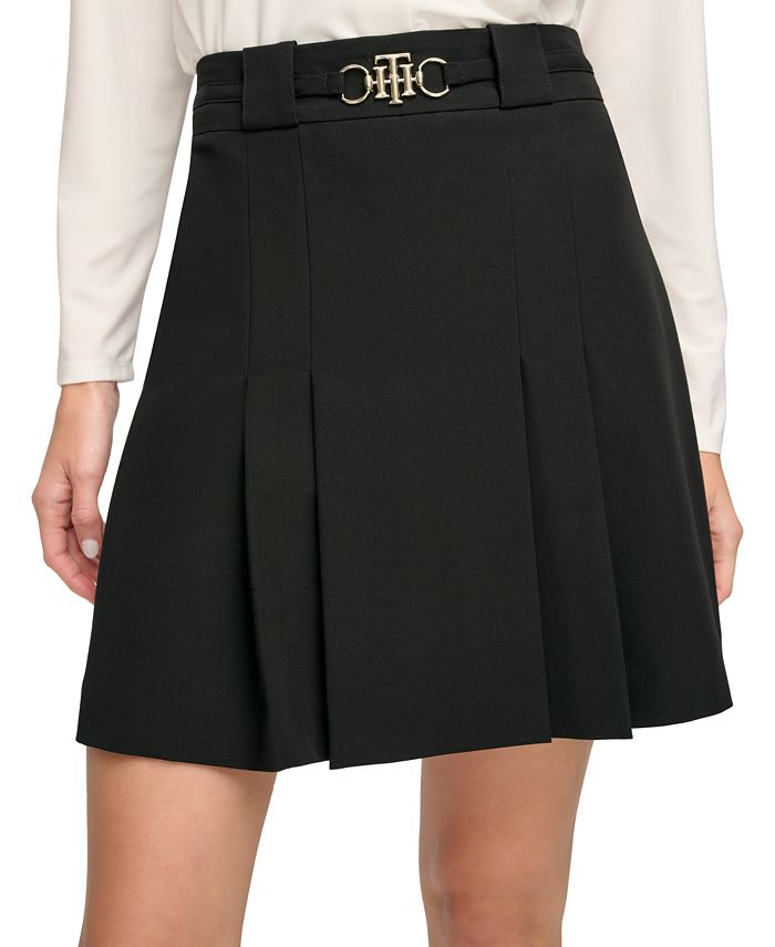 Tommy Hilfiger Women's Pleated Logo-Belt Skirt - Macy's