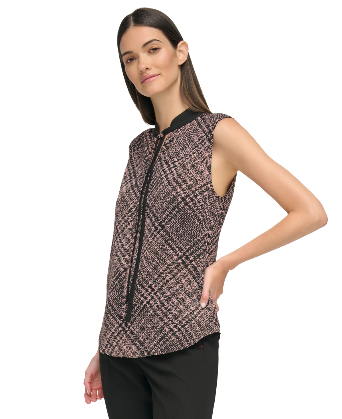 Tommy Hilfiger Women's Contrast Tie-Neck Sleeveless Top -quartz Pink