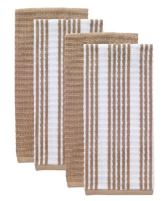 Solid and Stripe Waffle Kitchen Towel, Set of 4