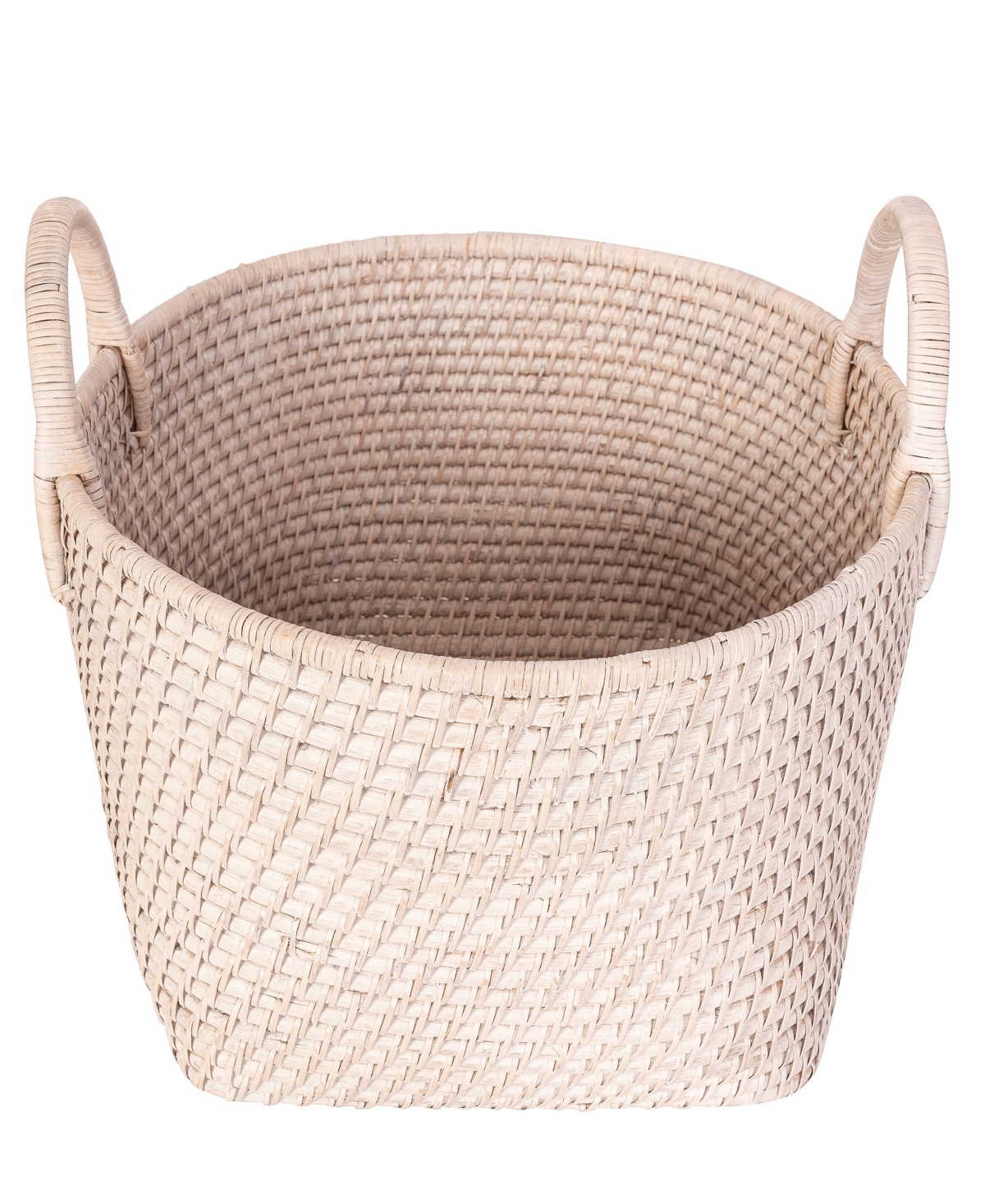 Artifacts Trading Company Saboga Home Round Basket With Hoop Handles In White Wash