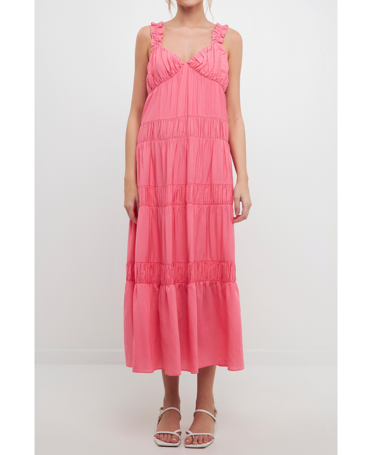 Women's Ruched Layered Sweetheart Maxi Dress - Pink