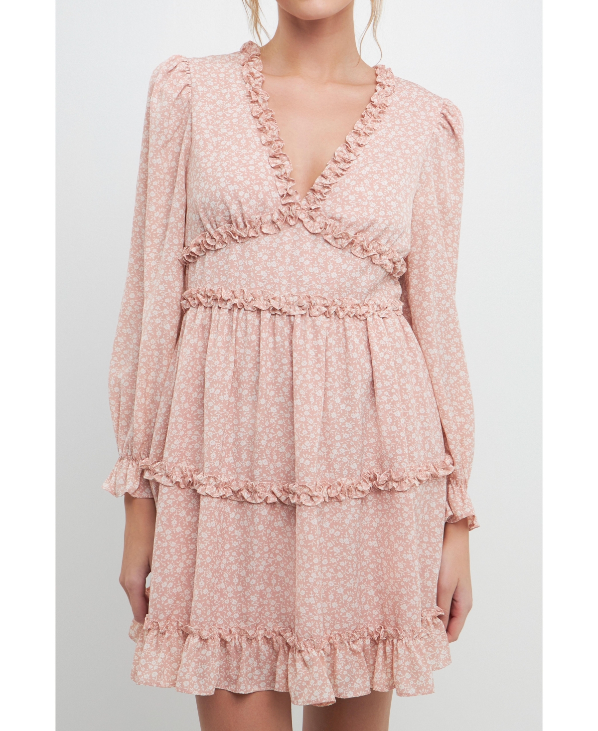 Women's Floral Ruffle Detail Mini Dress - Pink multi